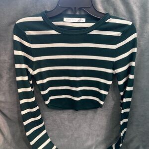 Altar'd State Green and White Striped Crop Top